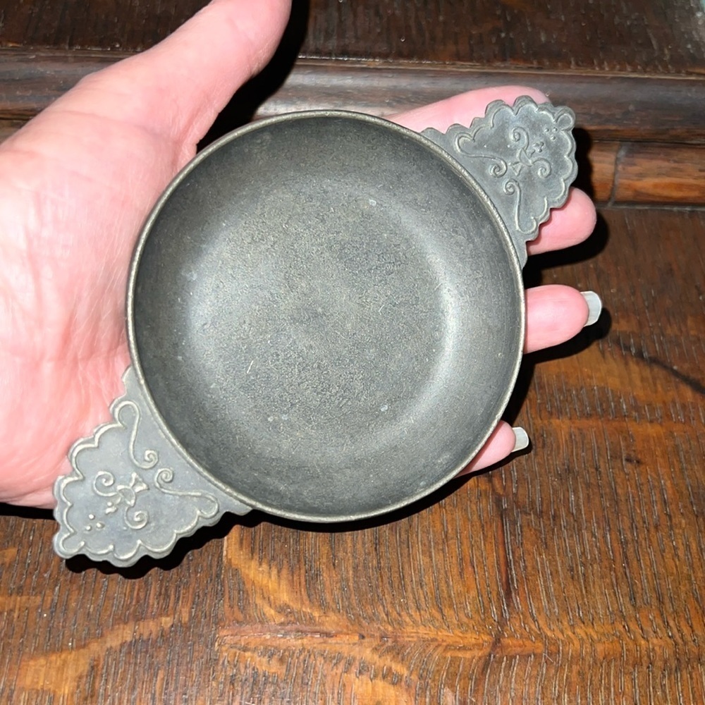 Vintage Pewter French Wine Tasting Cup or Porriage Bowl Etain Fin